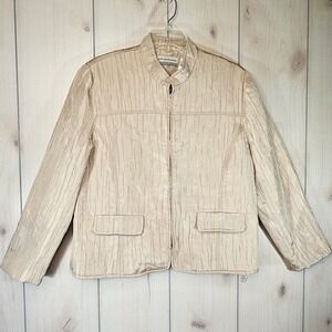 Alfred Dunner 14P-Petite Champagne Metallic Shimmer Textured Wrinkle Zip‎ Jacket